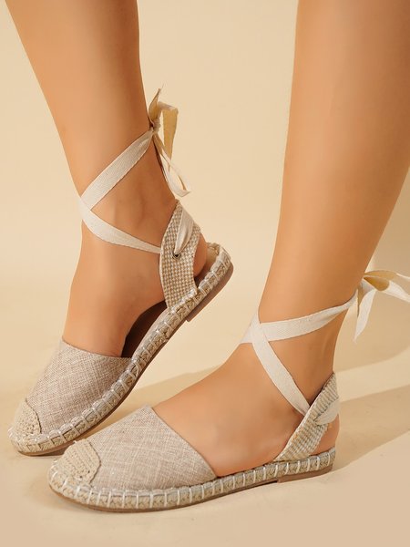 

Apricot Linen Strappy Ankle Strap Sandals, Sandals
