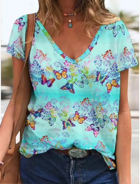 

Women's Butterfly Simple T-Shirt, Green, T-shirts