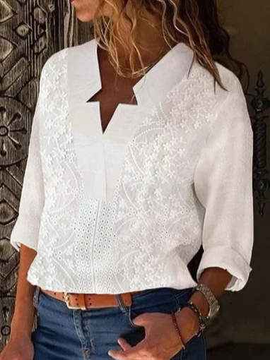 

Linen Loose Casual V Neck Blouse, White, Shirts & Blouses