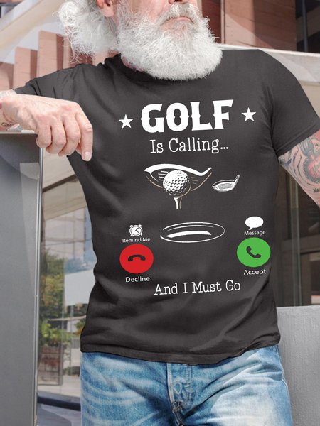 

Men’s Golf Is Calling And I Must Go Crew Neck Text Letters Casual T-Shirt, Deep gray, T-shirts