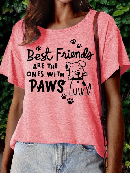Women's Dog Lover Letters Crew Neck Casual T-Shirt, Pink, T-shirts
