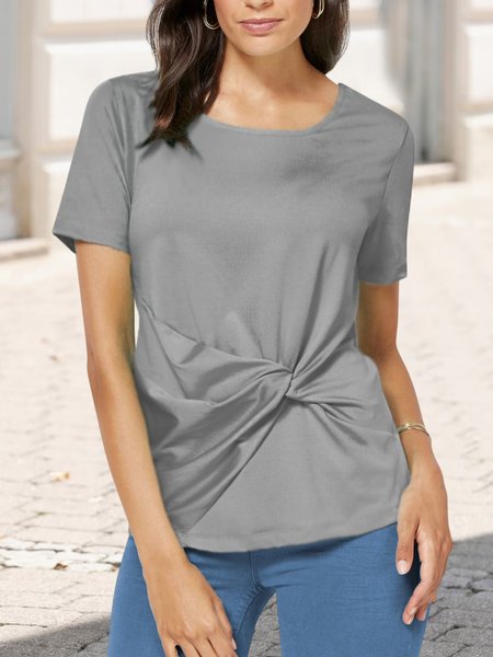 

Plain Crew Neck Loose Casual T-Shirt, Gray, T-Shirts