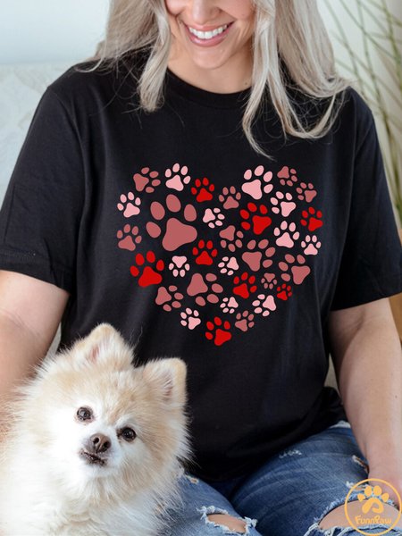 

Lilicloth X Funnpaw Women's Dog Lover Paw Heart Crew Neck T-Shirt, Black, T-shirts