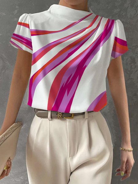 

Short sleeve Striped Elegant Regular Fit Shirt, White, Blouses and Shirts