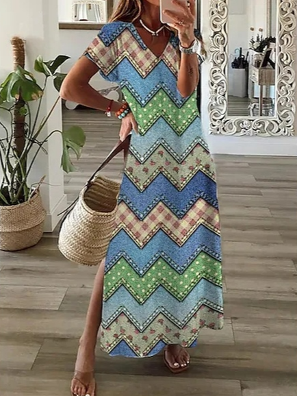 

Casual Plaid Regular Fit V Neck Dress, Blue, Dresses