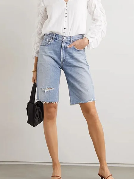 

Regular Fit Denim Plain Casual Denim Shorts, Blue, Denim Shorts