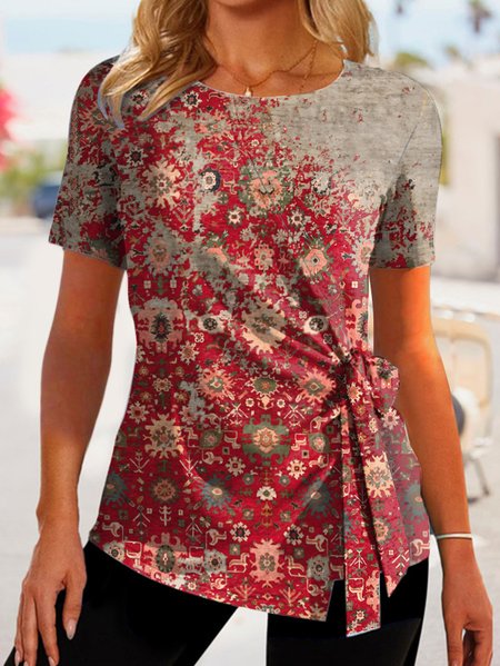 

Crew Neck Ethnic Regular Fit Shirt, Red, Shirts & Blouses