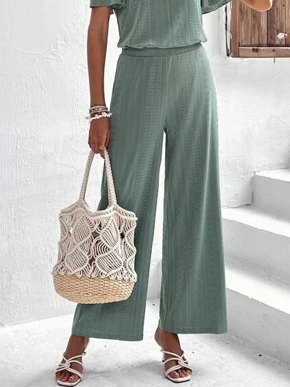 

Knitted Plain Casual Loose Pants, Green, Clothing