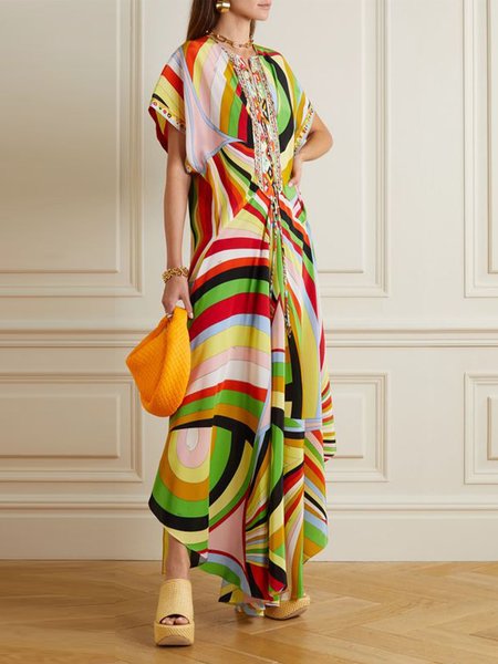 

Abstract Graphic Vacation Notched Short Sleeves Maxi Dress, Multicolor, Maxi Dresses
