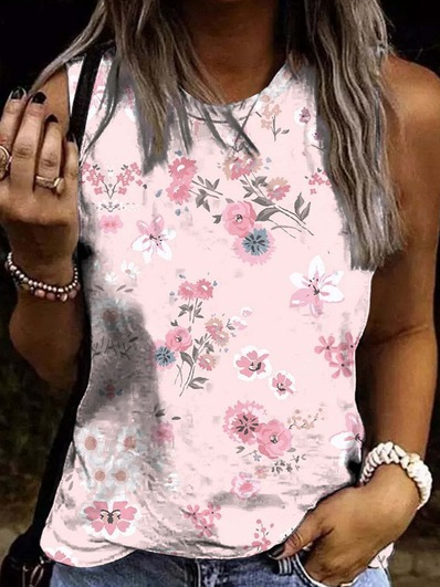 

Casual Regular Fit Crew Neck Tank Top, Pink, Tanks & Camis
