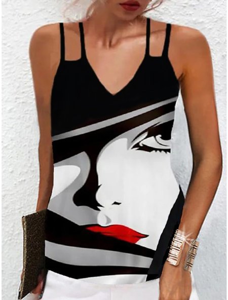 

Knitted Loose Figure Casual Cami, Black, Tanks & Camis
