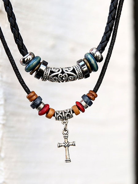 

Anchor Graphic Leather And Woven Necklace, Silver, Necklaces