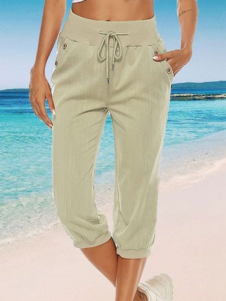 

Plain Drawstring Casual Pants, Lightgreen, Pants