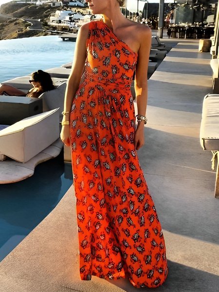 

Vacation Regular Fit Sleeveless Maxi Dress, Orange, Maxi Dresses
