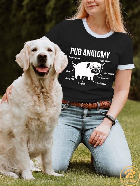 

Lilicloth X Funnpaw Women's Funny Pug Anatomy T-Shirt, Black, T-shirts