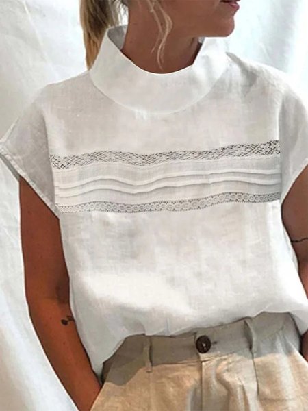 

Casual Lace Cotton Plain Shirt, White, Shirts & Blouses