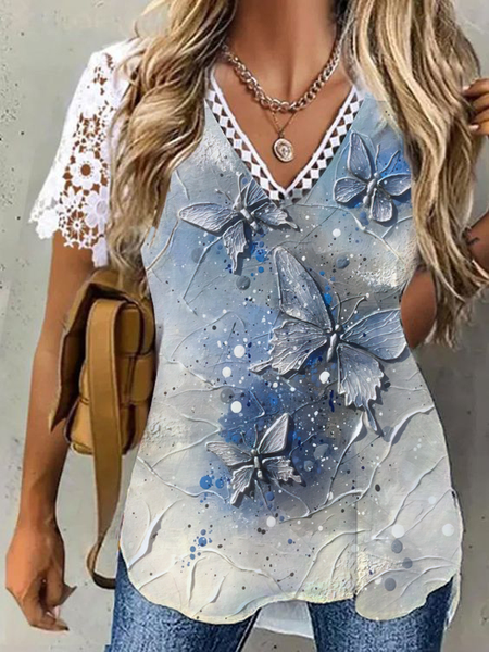 

Ethnic Vintage V Neck Lace Shirt, White, Shirts & Blouses