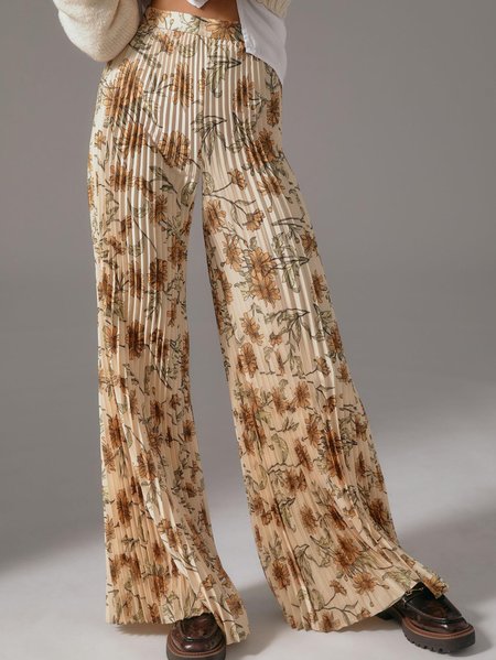 

Vacation Floral Wide Leg Pants, Yellow, Pants