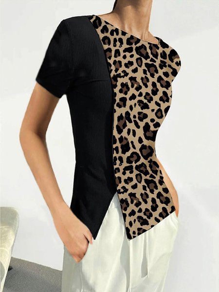 

Crew Neck Urban Regular Fit Leopard T-Shirt, Black, Tees