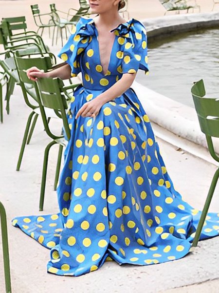

Elegant Polka Dots Regular Fit Maxi Dress, Blue, Maxi Dresses
