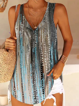 

V Neck Regular Fit Ombre Casual Tank Top, Blue, Tanks & Camis