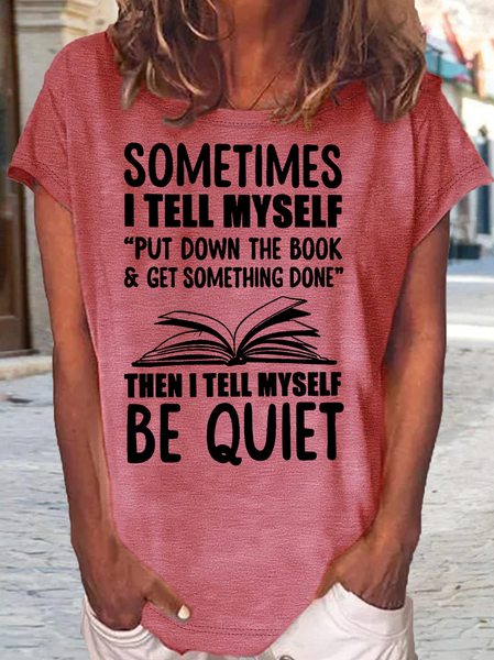 Women's book reading lover Casual Crew Neck T-Shirt, Pink, T-shirts