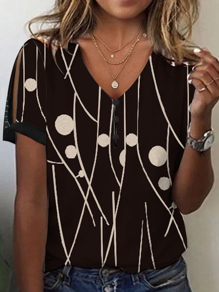 

Casual V Neck Geometric Knitted Shirt, Black, Shirts & Blouses