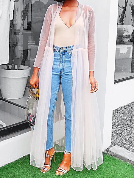 

Loose Urban V neck Long sleeve Plain Long Kimono, As picture, Others