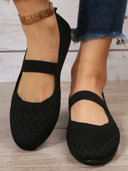 

Plaid Texture Fly Woven Fabric Breathable Mary Jane Shoes, Black, Flats