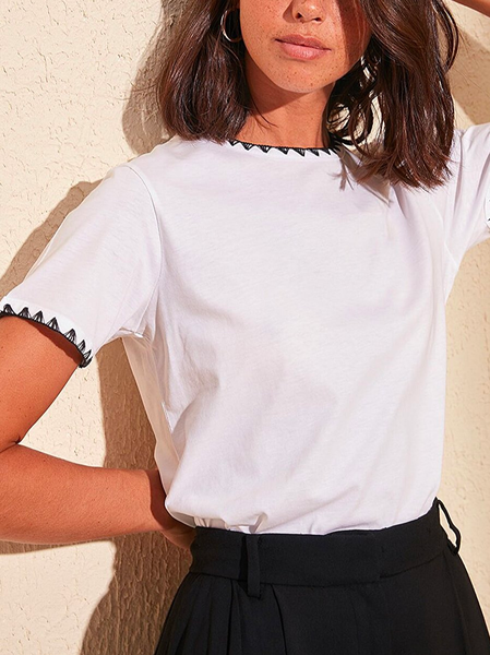 

Crew Neck Loose Casual T-Shirt, White, T-Shirts