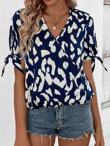 

Casual Loose V Neck Polka Dots Shirt, Blue, Shirts & Blouses