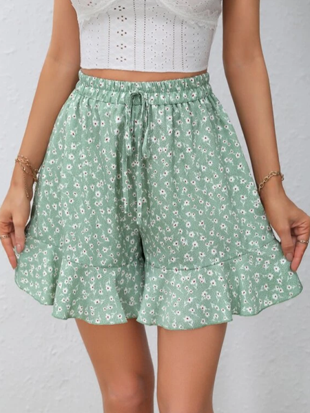 

Loose Casual Floral Shorts, Green, Shorts