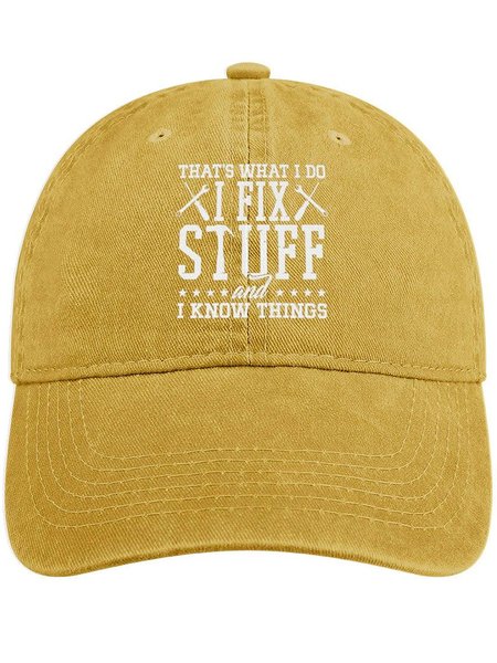 

Men's /Women's That's What I Do I Fix Stuff And I Know Things Funny Graphic Printing Regular Fit Adjustable Denim Hat, Yellow, Men's Hats