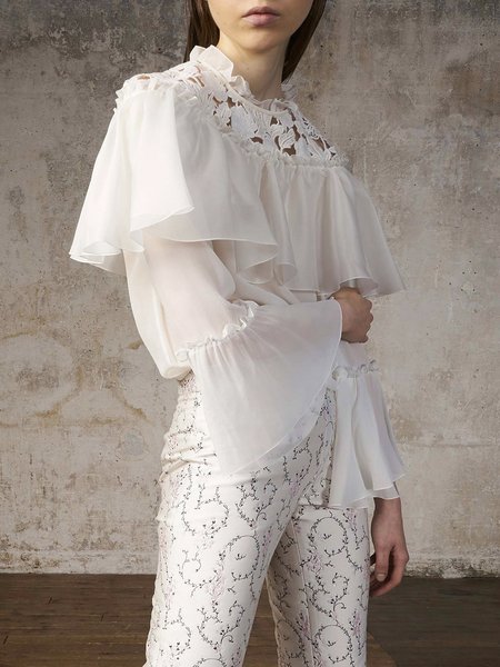 

Regular Fit Lotus Leaf Collar Elegant Plain Shirt, White, Blouses and Shirts