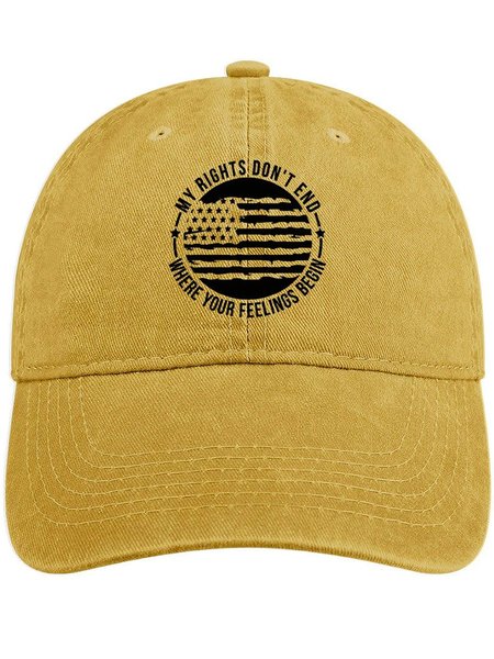 

Men's /Women's My Rights Don‘T End Where Your Feelings Begin Funny Graphic Printing Regular Fit Adjustable Denim Hat, Yellow, Men's Hats