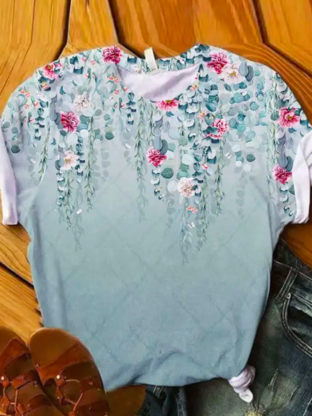 

Vacation Loose Crew Neck T-Shirt, Green, T-Shirts