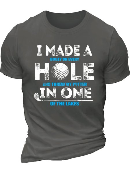 

Men’s I Made A Hole In One Golf Crew Neck Regular Fit Casual Text Letters T-Shirt, Deep gray, T-shirts