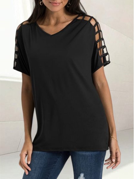 

Hollow Out Casual Loose Knitted T-Shirt, Black, T-Shirts