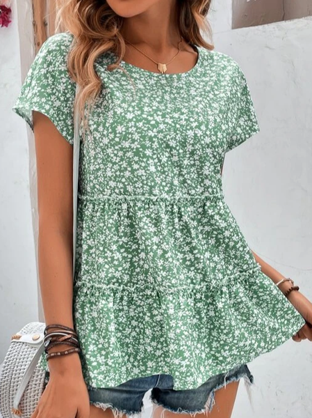 

Floral Casual Loose Crew Neck Shirt, Green, Shirts & Blouses