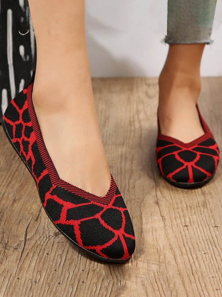 

Stone Print Breathable Flyknit Flats, Red, Flats