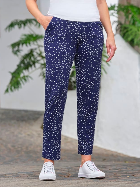 

Loose Casual Floral Pants, Blue, Pants