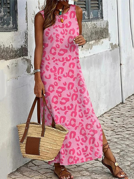 

Casual Crew Neck Geometric Dress, Pink, Dresses