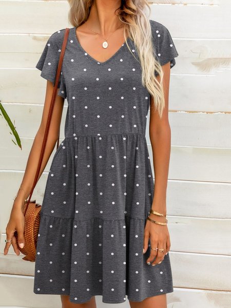 

Polka Dots Flouncing V Neck Casual Dress, Gray, Dresses