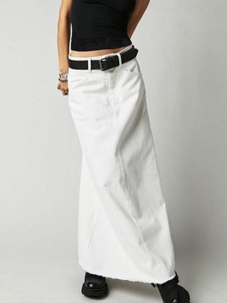 

Denim Casual Regular Fit Denim Skirt, White, Denim Skirts