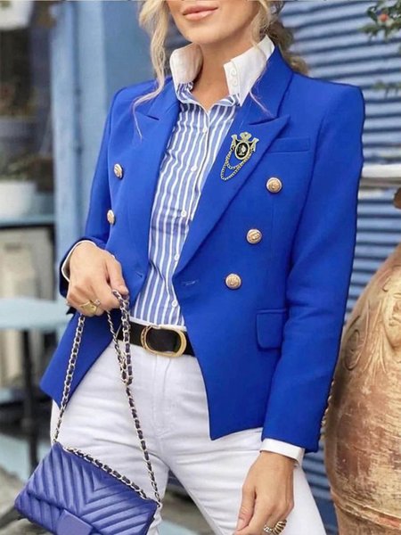

Urban Plain Lapel Collar Regular Fit Blazer, Blue, Blazers