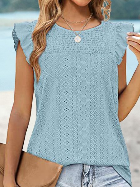 

Regular Fit Elegant Crew Neck Tank Top, Blue, Tanks & Camis