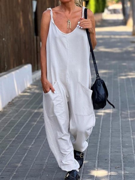 

Knitted V Neck Casual Jumpsuit, Apricot, Jumpsuits＆Rompers