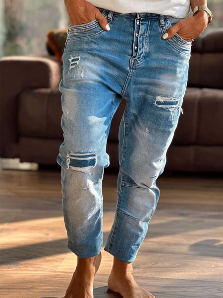 

Casual Plain Denim Regular Fit Jeans, Light blue, Jeans