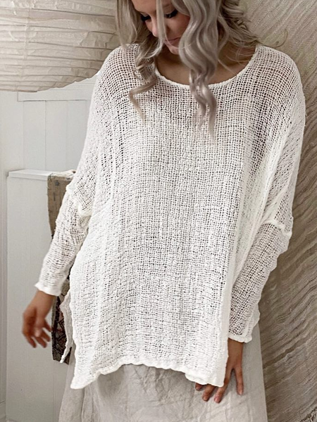 Cotton linen sunscreen breathable holiday tunic top, White, Shirts & Blouses