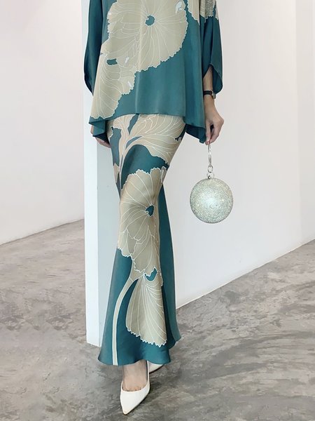 

Elegant Floral Regular Fit Skirt, As picture, Skirts